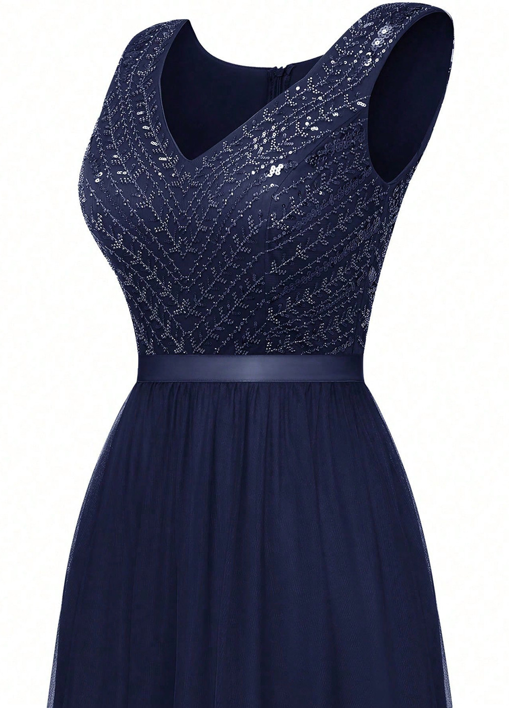 Темно-синее вечернее платье с пышной юбкой SHEIN однотонное