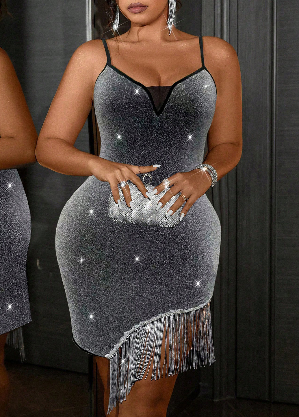 Серое коктейльное платье платье-комбинация SHEIN однотонное