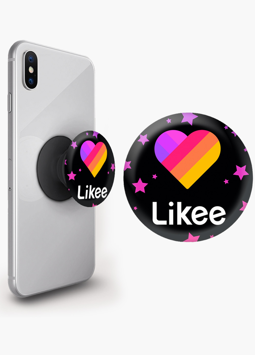 Попсокет (Popsockets) тримач для смартфону Лайк (Likee) (8754-1055) Чорний MobiPrint (216748233)