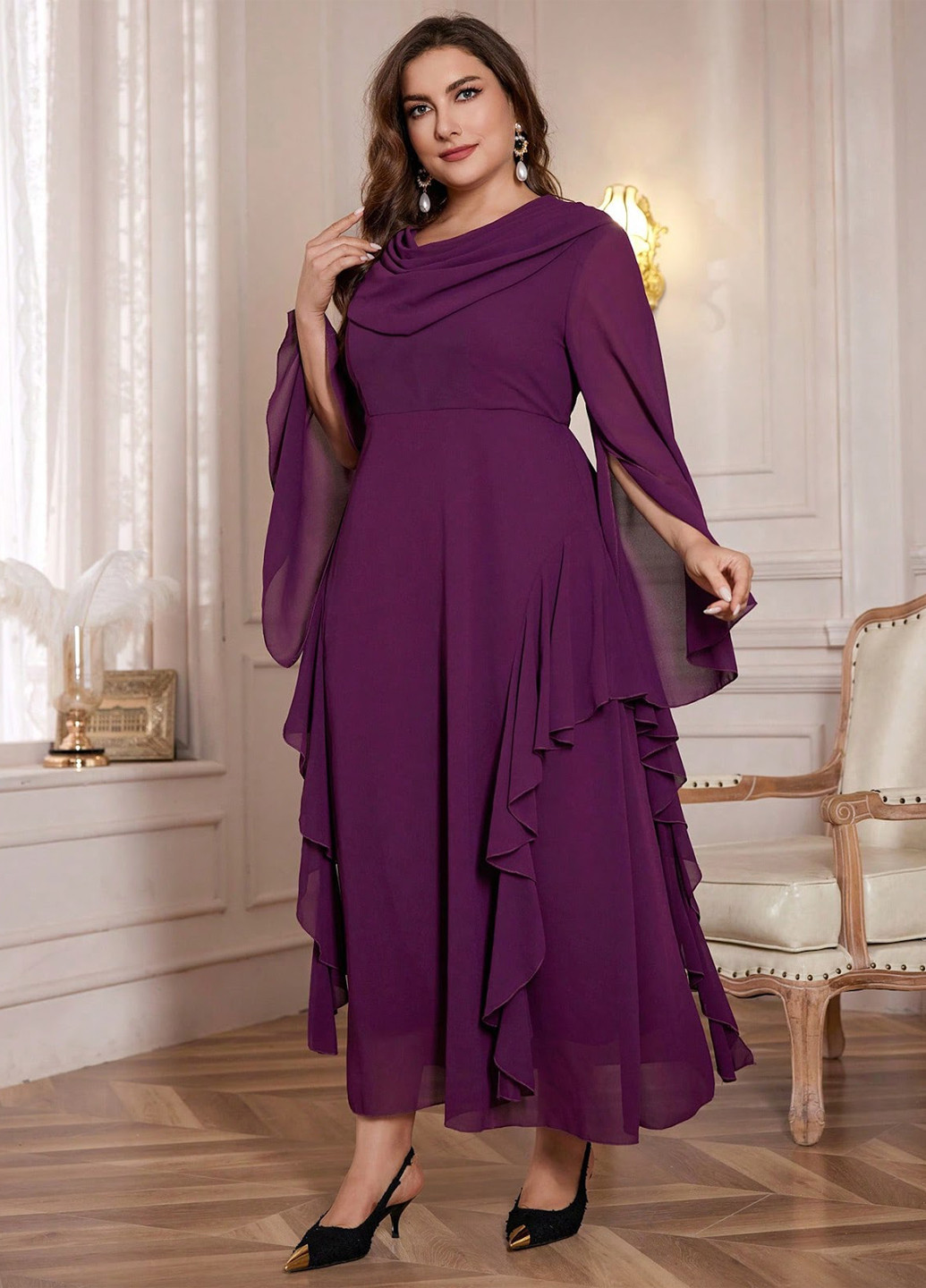 Фиолетовое вечернее платье клеш SHEIN однотонное