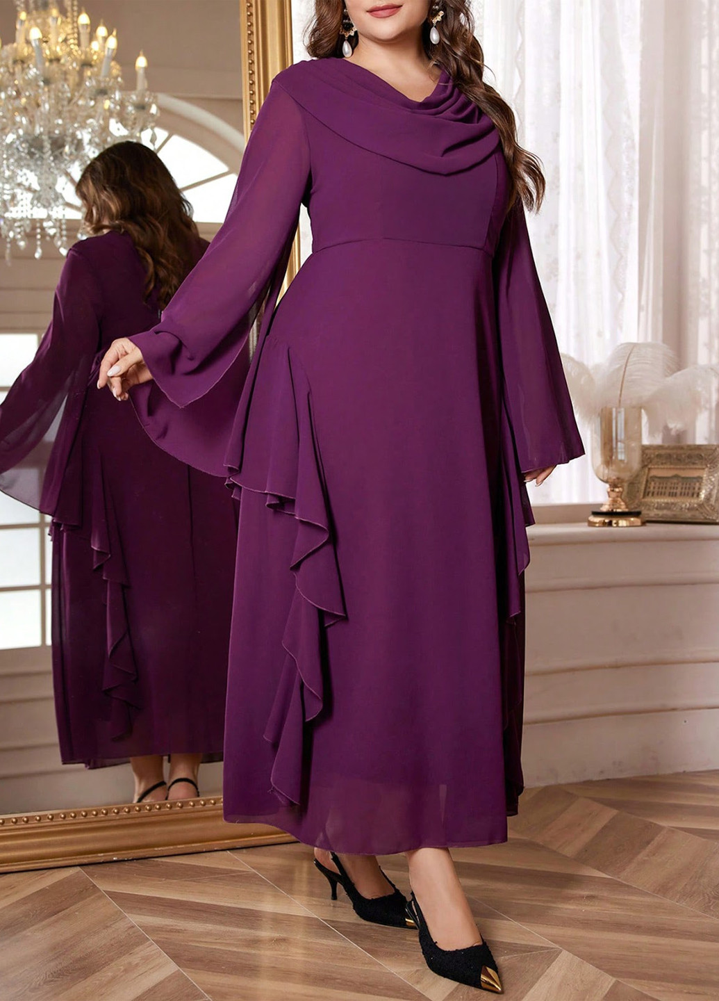 Фиолетовое вечернее платье клеш SHEIN однотонное