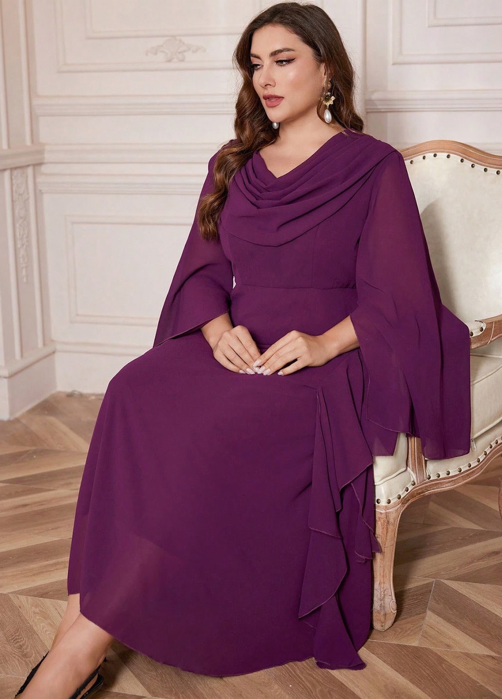 Фиолетовое вечернее платье клеш SHEIN однотонное