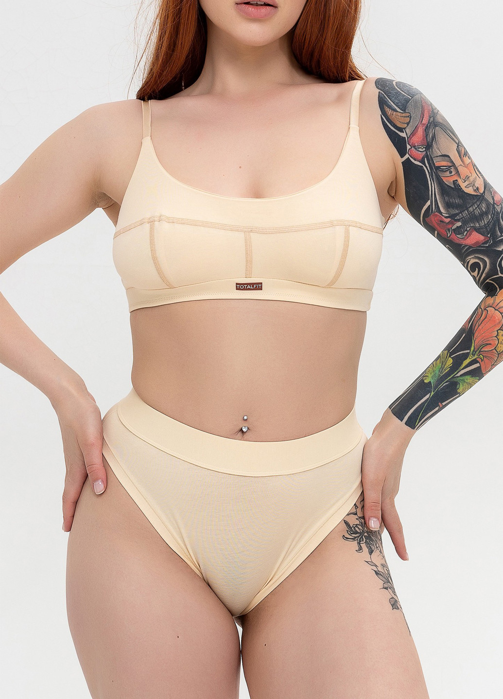 Бежевий демісезонний бавовняний комплект білизни бралет та сліпи TOTALFIT