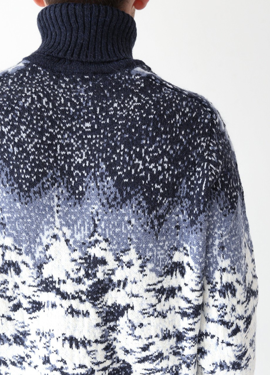 Синій зимовий светр чоловічий синій зимовий принт з вовком Pulltonic Прямая