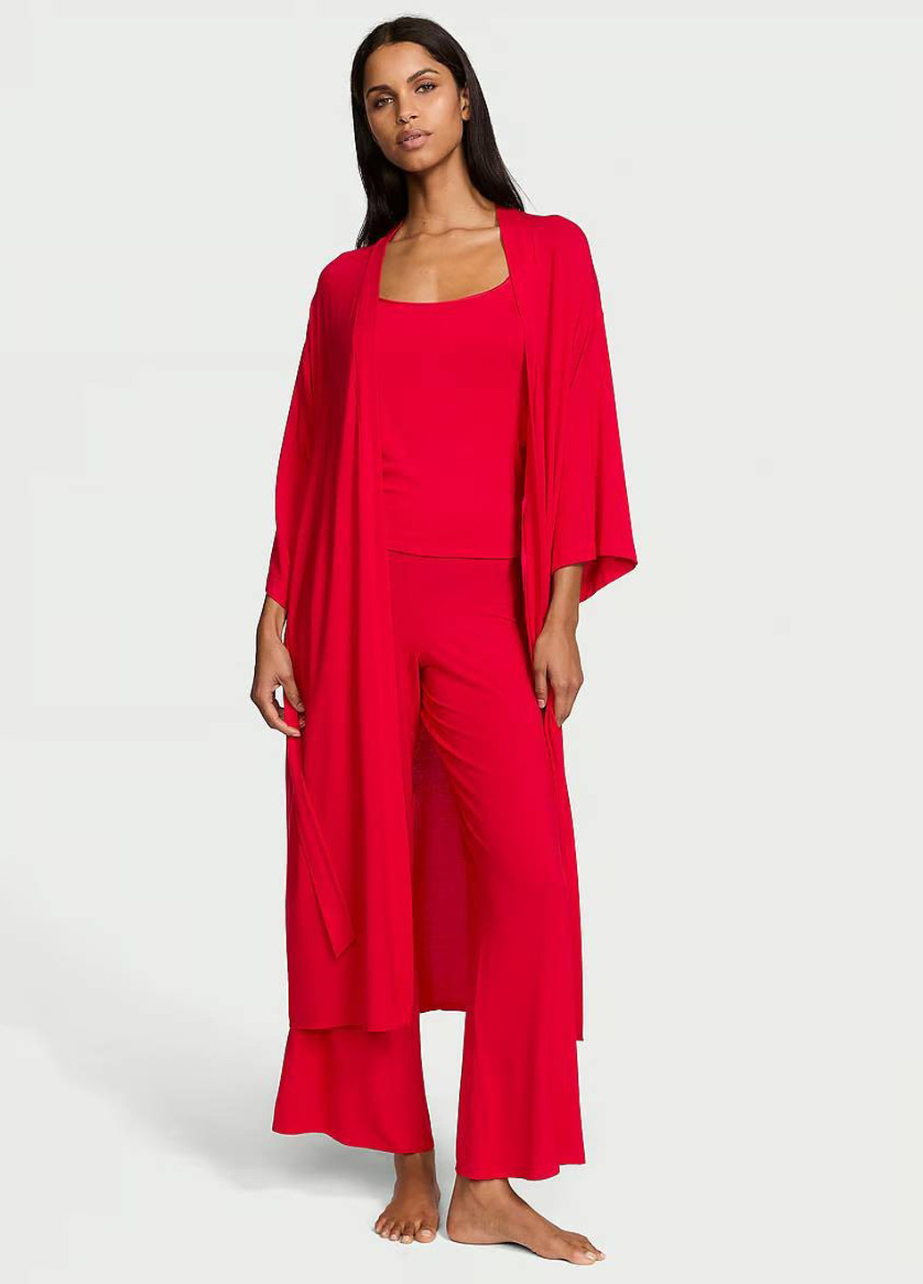Червоний демісезонний комплект (халат, майка, штани) Victoria's Secret
