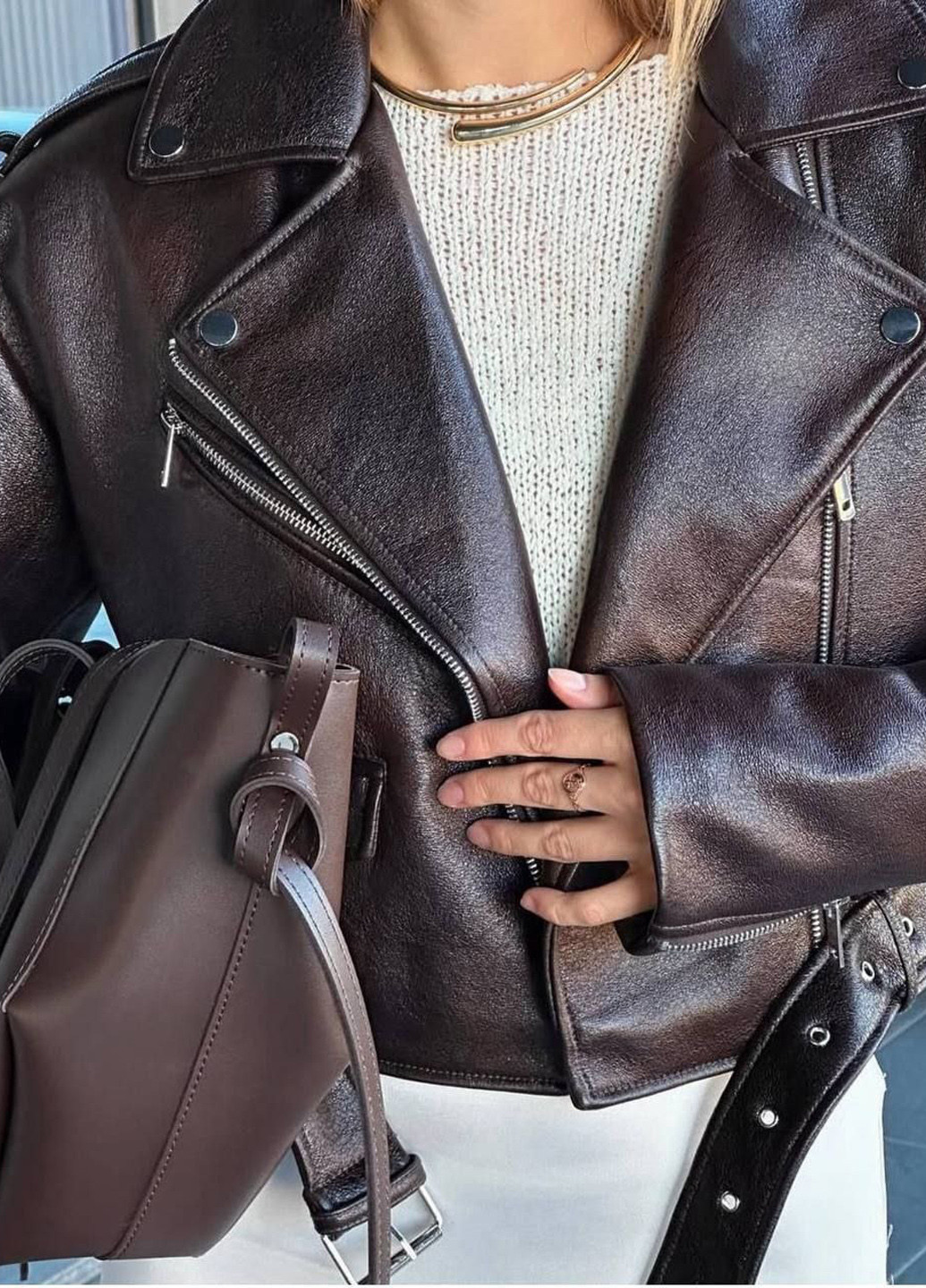 Темно-коричнева демісезонна куртка косуха No Brand