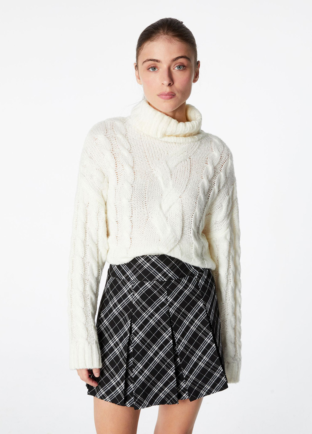 Черно-белая кэжуал в клетку юбка Jennyfer клешированная