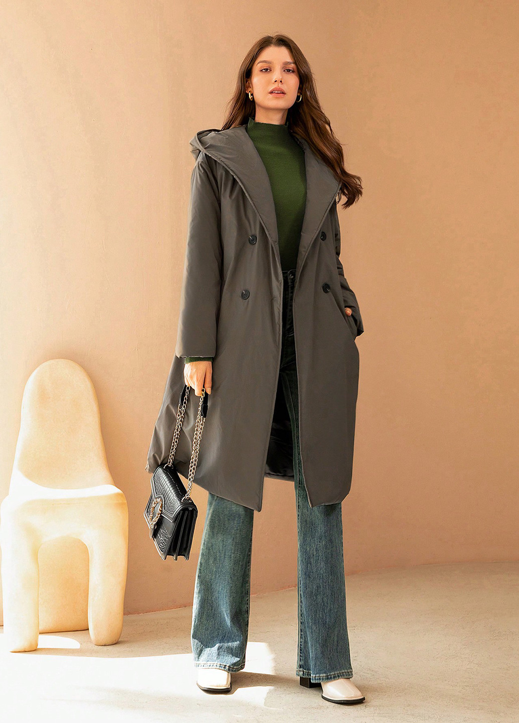 Темно-серая зимняя куртка SHEIN