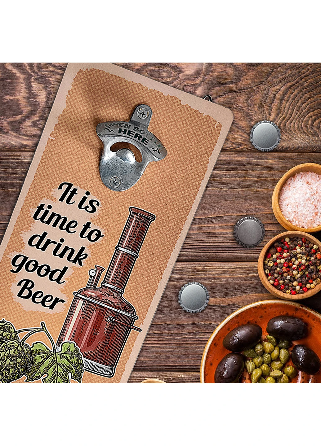Настенная открывалка для бутылок It is time to drink good beer 32х15 см Presentville (251436001)
