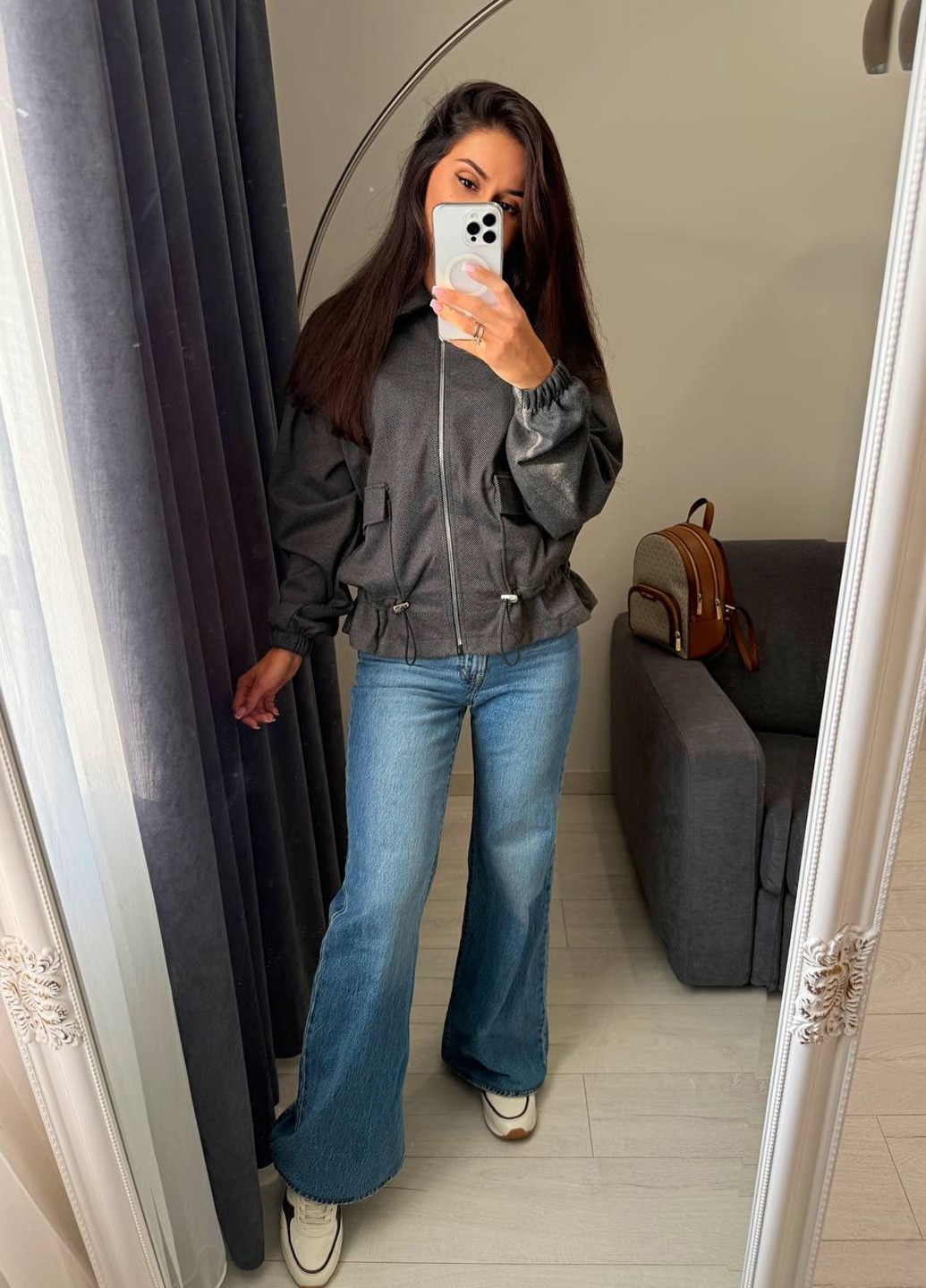 Темно-сіра демісезонна куртка No Brand