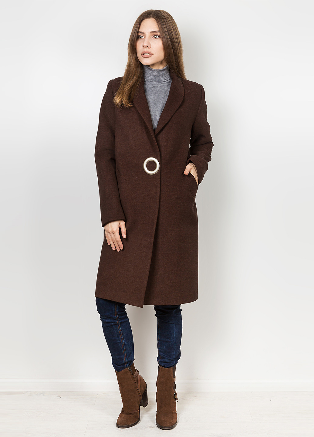 Коричневе демісезонне Пальто однобортне O`zona milano