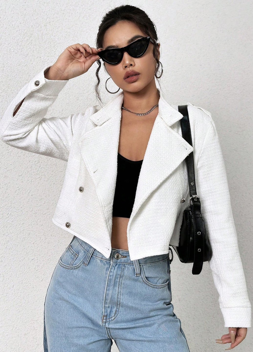 Белый женский жакет SHEIN однотонный - демисезонный