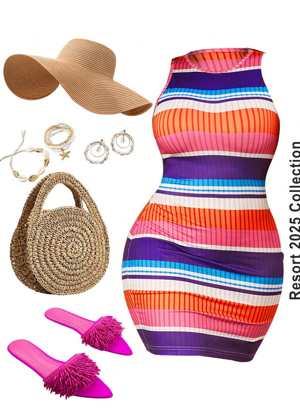 Комбинированное кэжуал платье силуэтная, платье-майка SHEIN в полоску