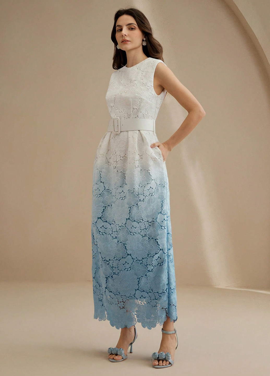 Синя коктейльна, вечірня сукня а-силует SHEIN з градієнтом