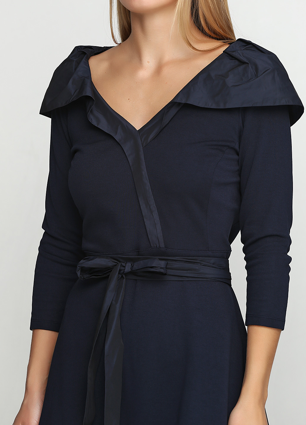 Темно-синя кежуал комплект (плаття, пояс) Biljana однотонна
