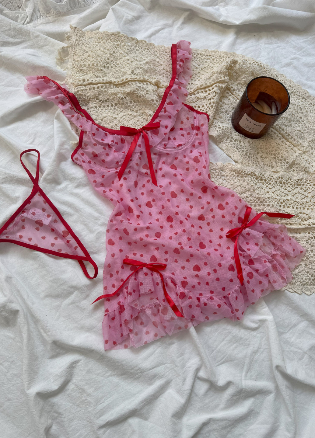 Розовый демисезонный комплект (пенюар, трусики) NOVA VEGA