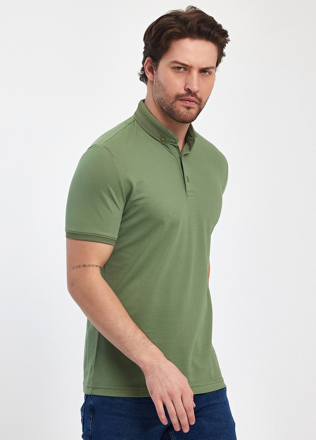 Оливковая футболка-поло для мужчин Trend Collection однотонная