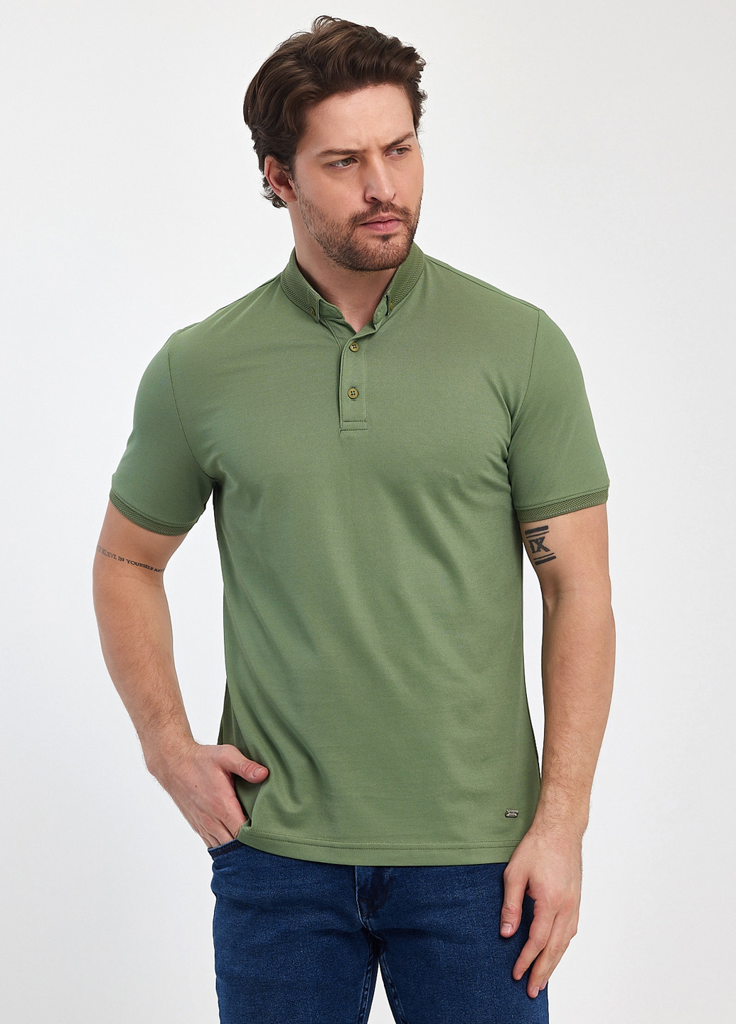 Оливковая футболка-поло для мужчин Trend Collection однотонная