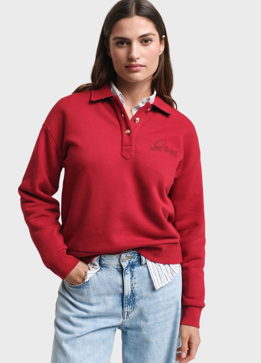 Красная женская футболка-поло Gant однотонная