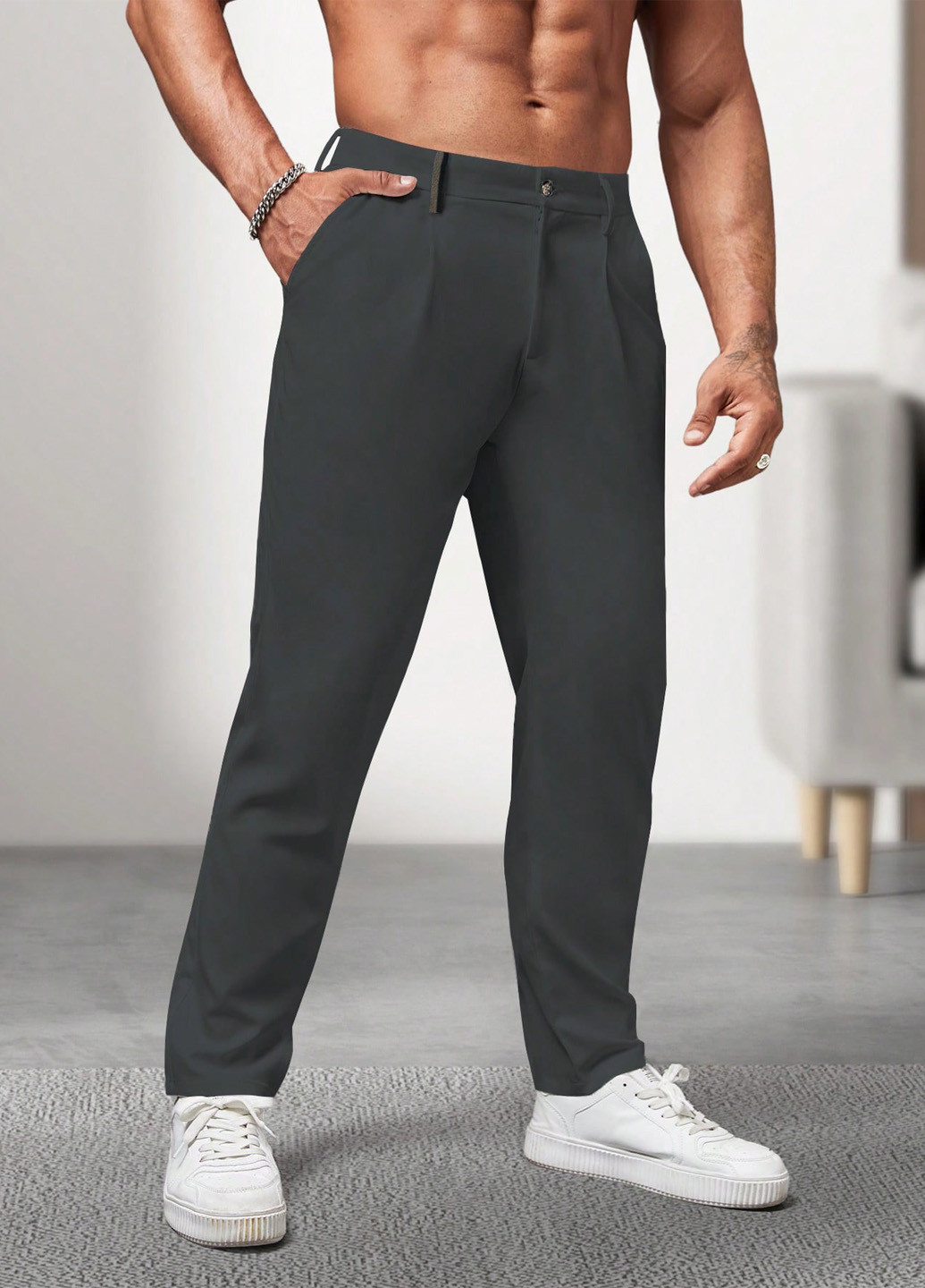 Темно-серые кэжуал демисезонные прямые брюки SHEIN