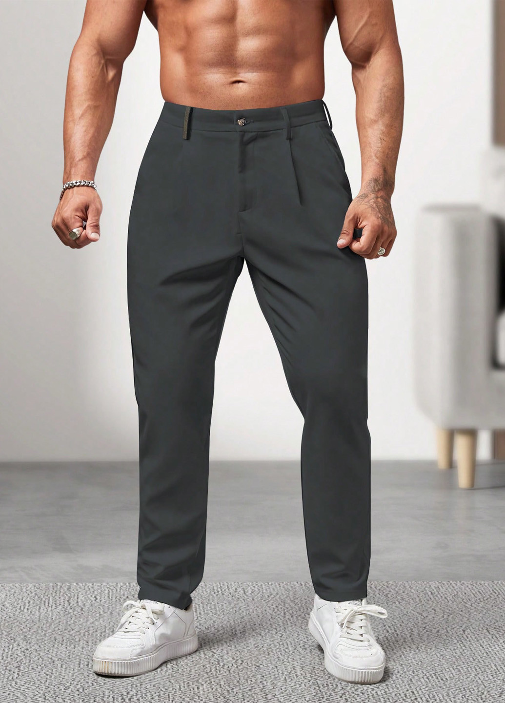 Темно-серые кэжуал демисезонные прямые брюки SHEIN