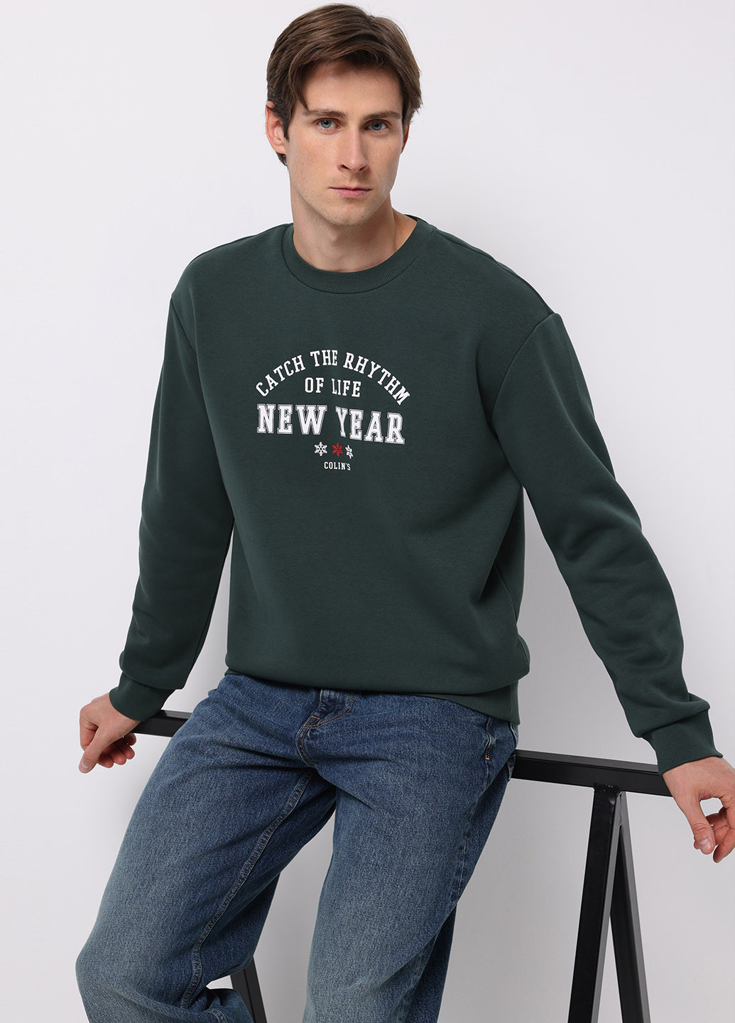 Темно-зелений світшот Colin's напис без декору (368128289)