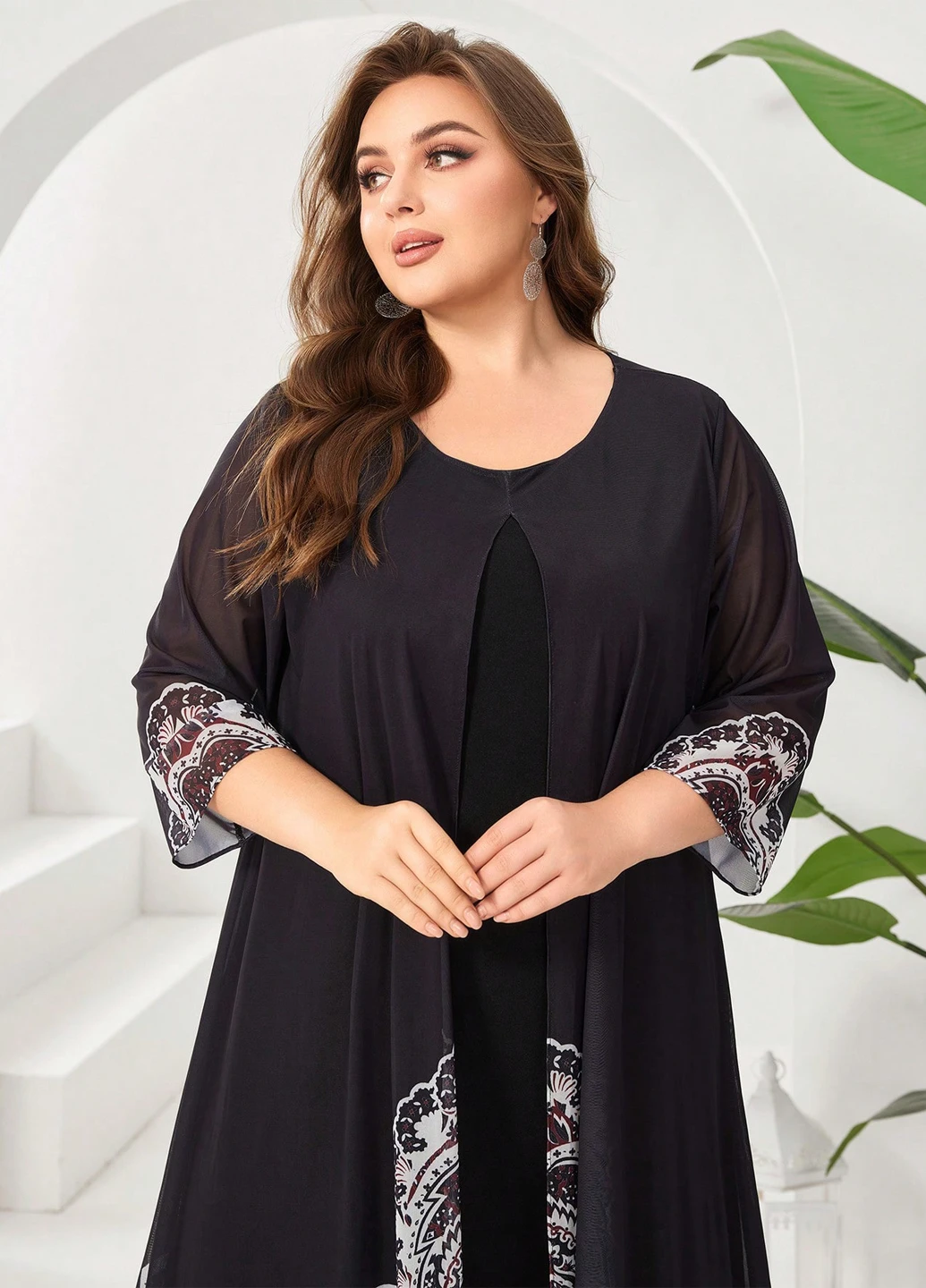 Черное кэжуал платье а-силуэт SHEIN с абстрактным узором