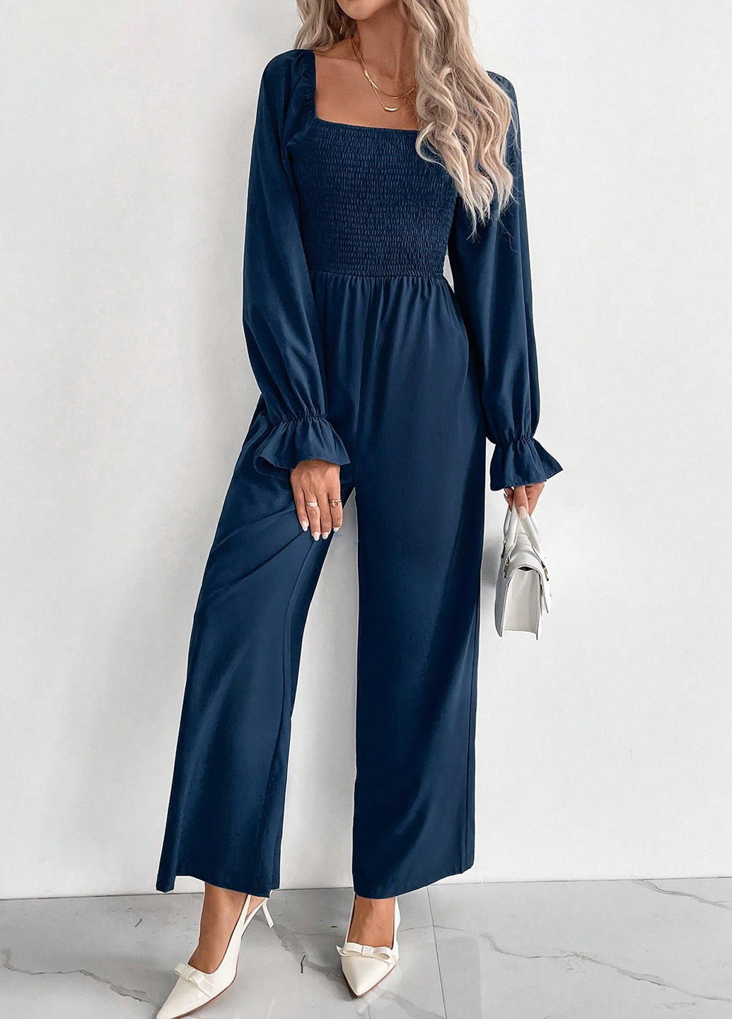 Комбінезон SHEIN комбінезон-брюки однотонний темно-синій кежуал поліестер