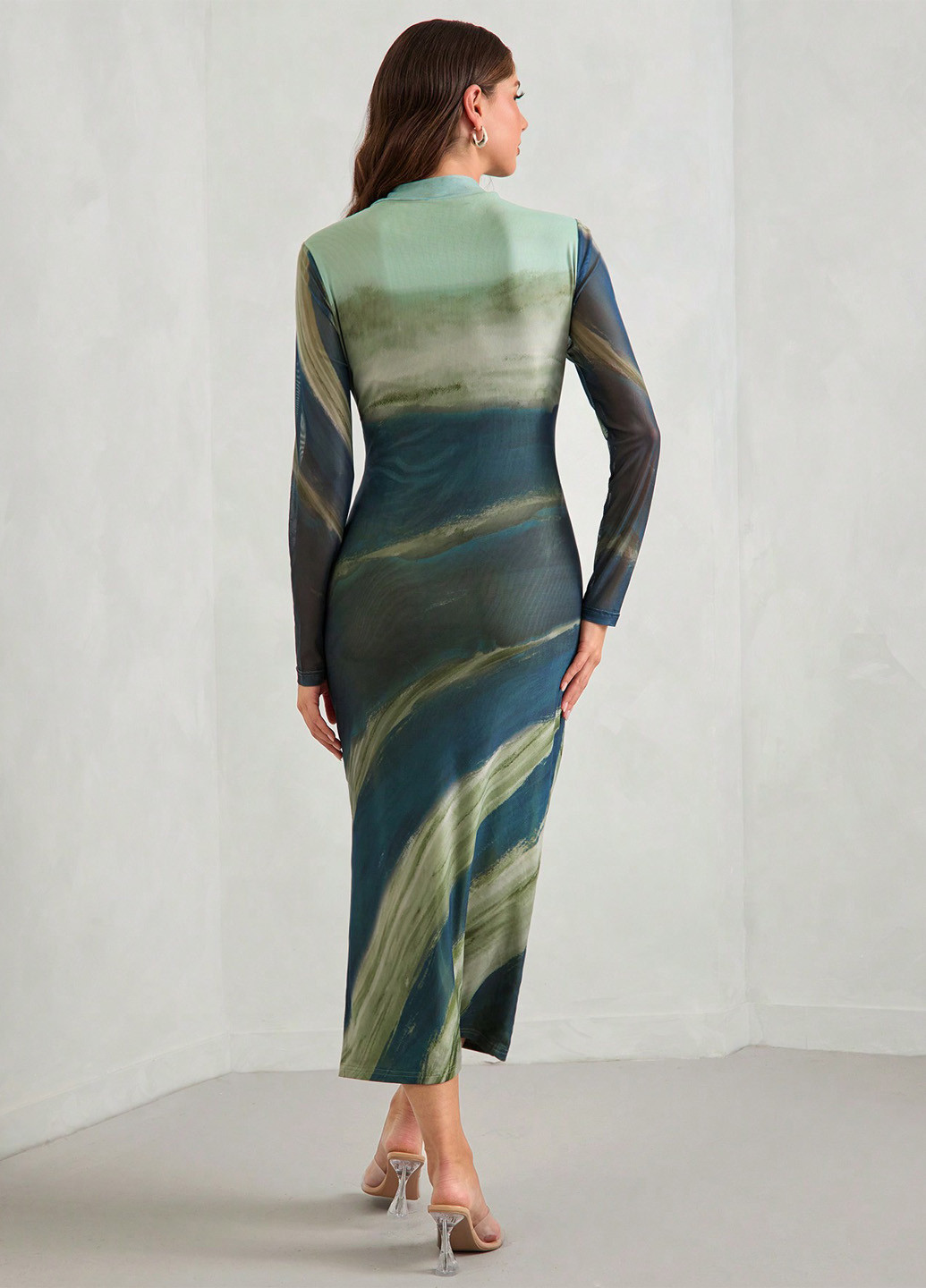 Зеленое вечернее, кэжуал платье для беременных платье-водолазка SHEIN с абстрактным узором