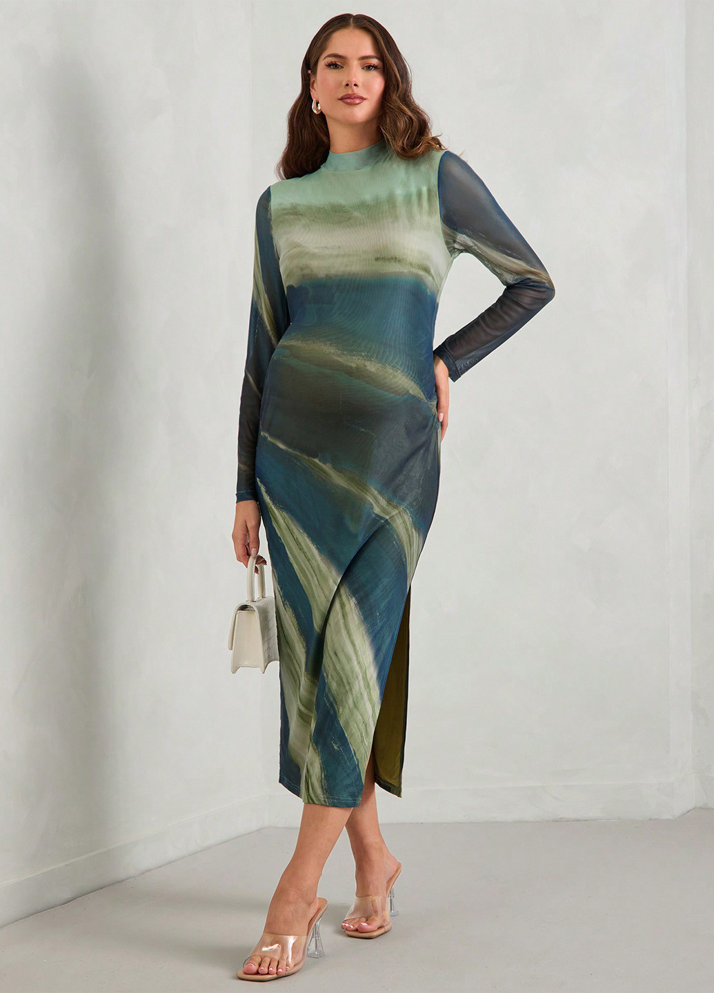 Зеленое вечернее, кэжуал платье для беременных платье-водолазка SHEIN с абстрактным узором