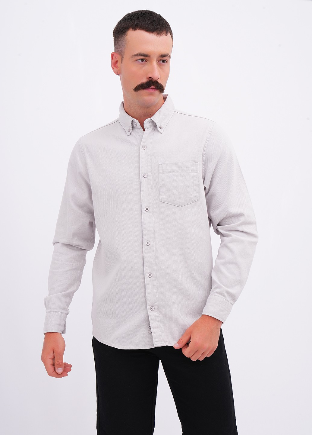 Светло-серая классическая, кэжуал рубашка однотонная EQUILIBRI