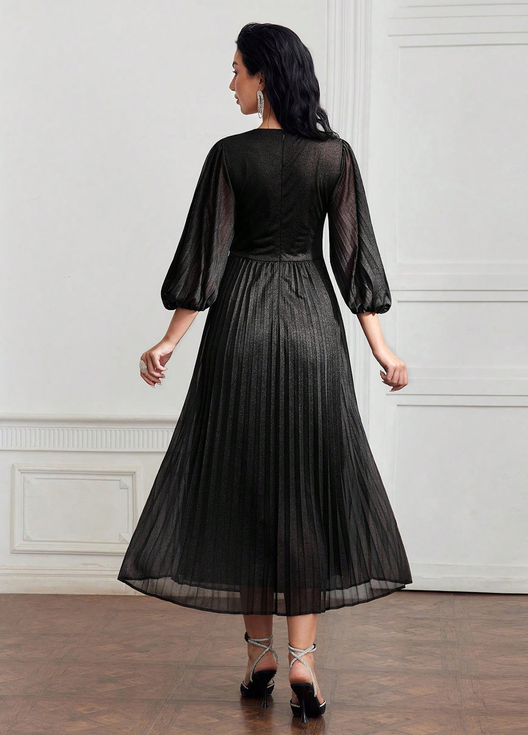 Черное кэжуал, вечернее платье плиссированное SHEIN однотонное