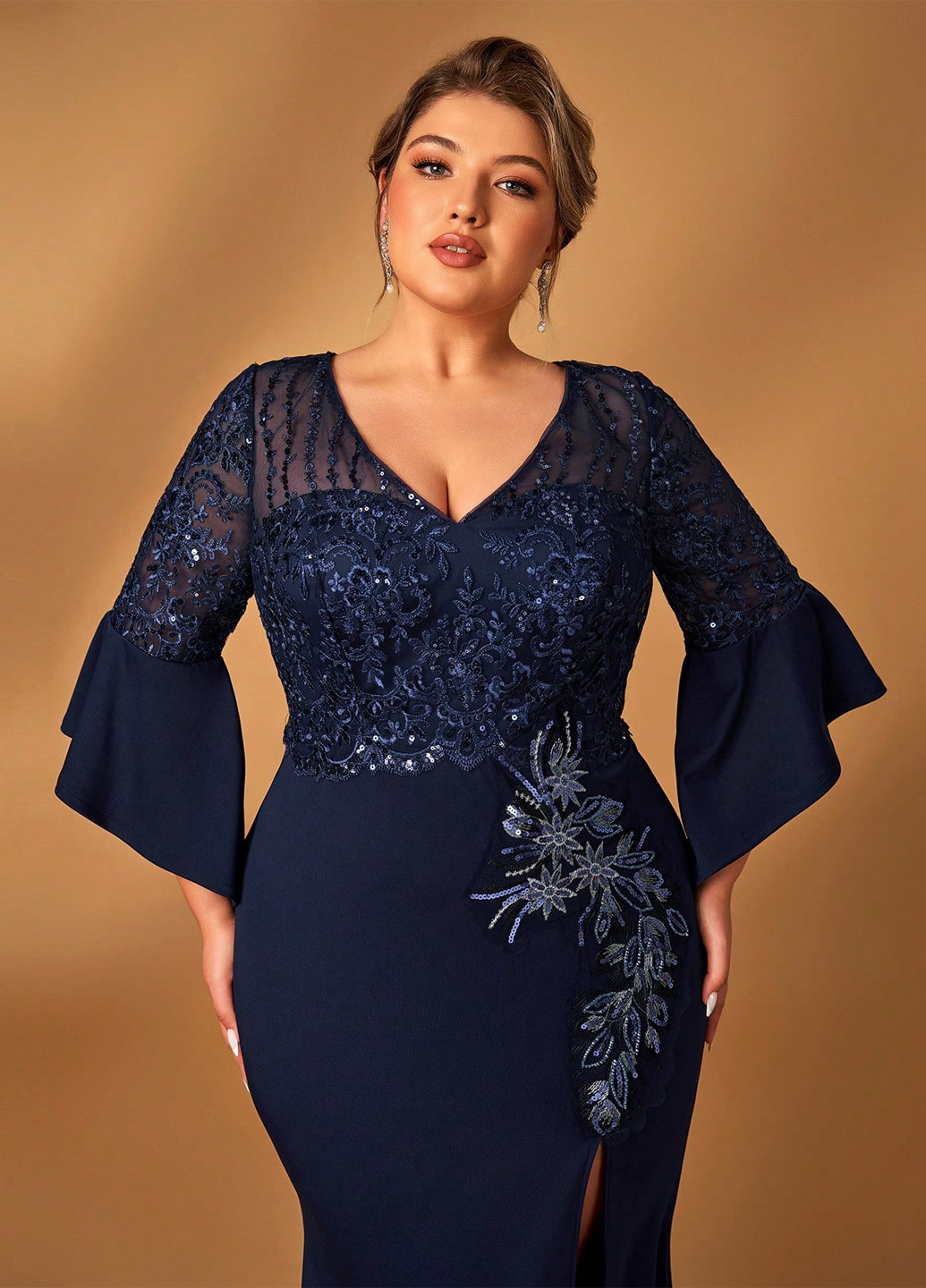 Темно-синее праздничный, вечернее платье годе SHEIN однотонное