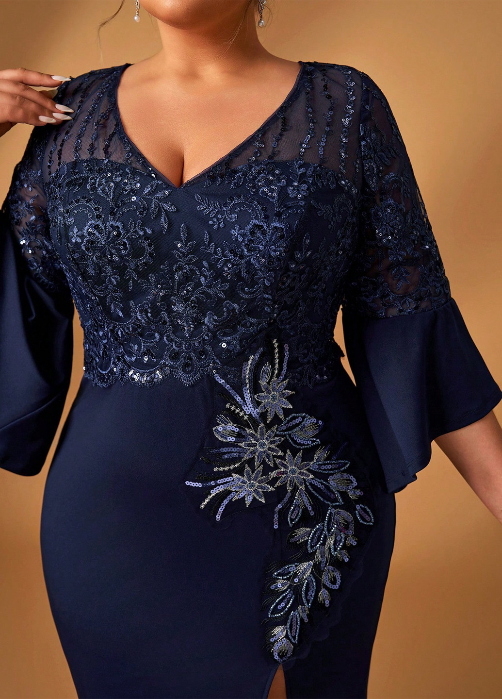 Темно-синее праздничный, вечернее платье годе SHEIN однотонное