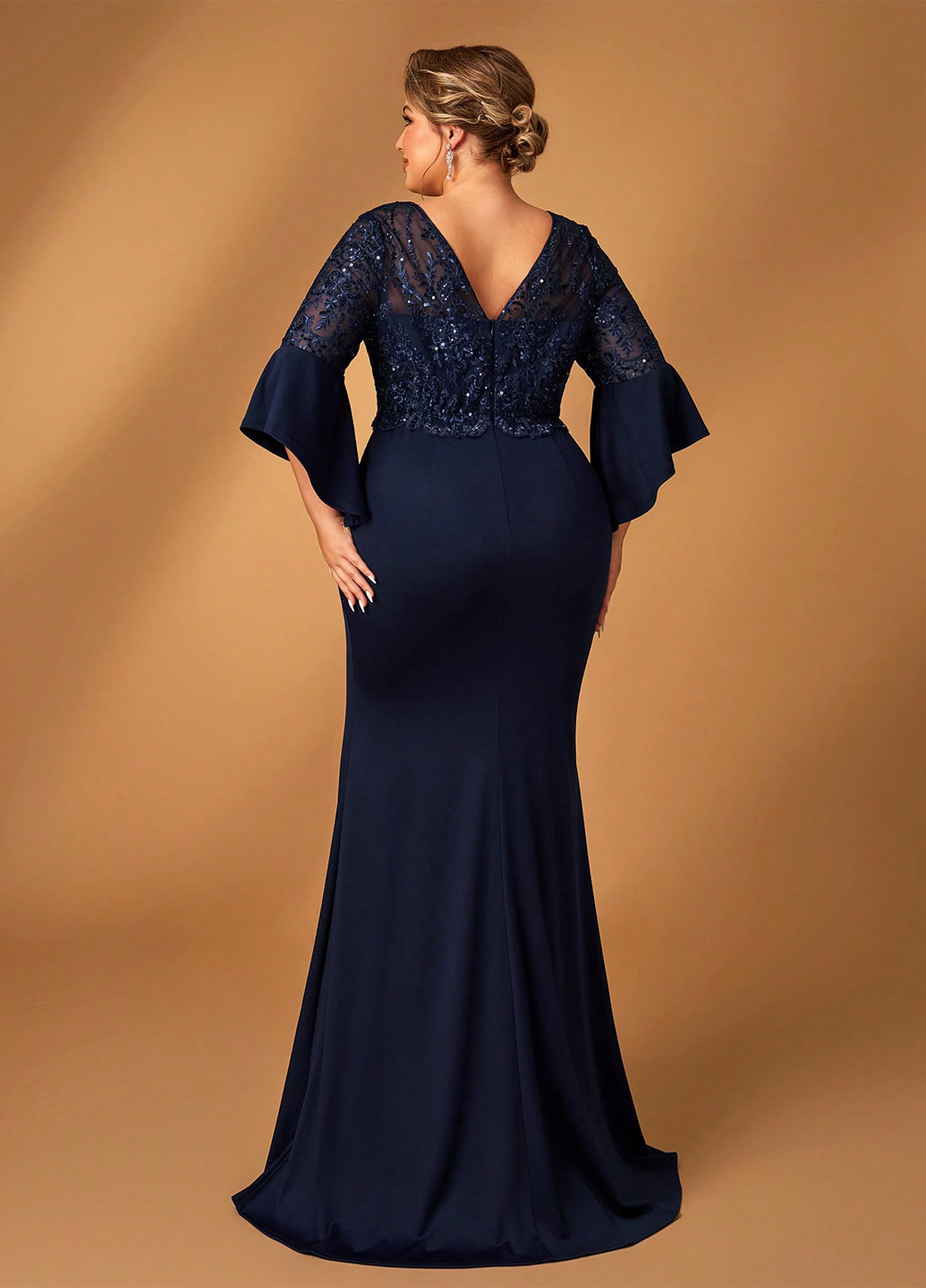 Темно-синее праздничный, вечернее платье годе SHEIN однотонное