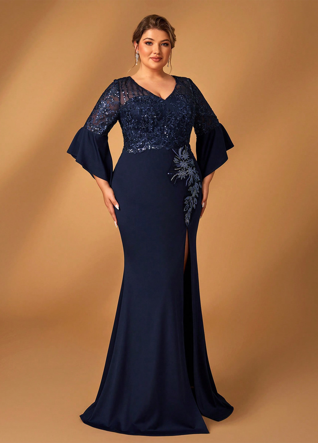 Темно-синее праздничный, вечернее платье годе SHEIN однотонное