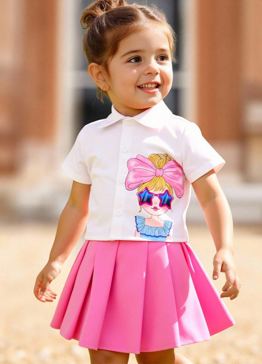 Рожевий літній костюм (сорочка, спідниця) SHEIN