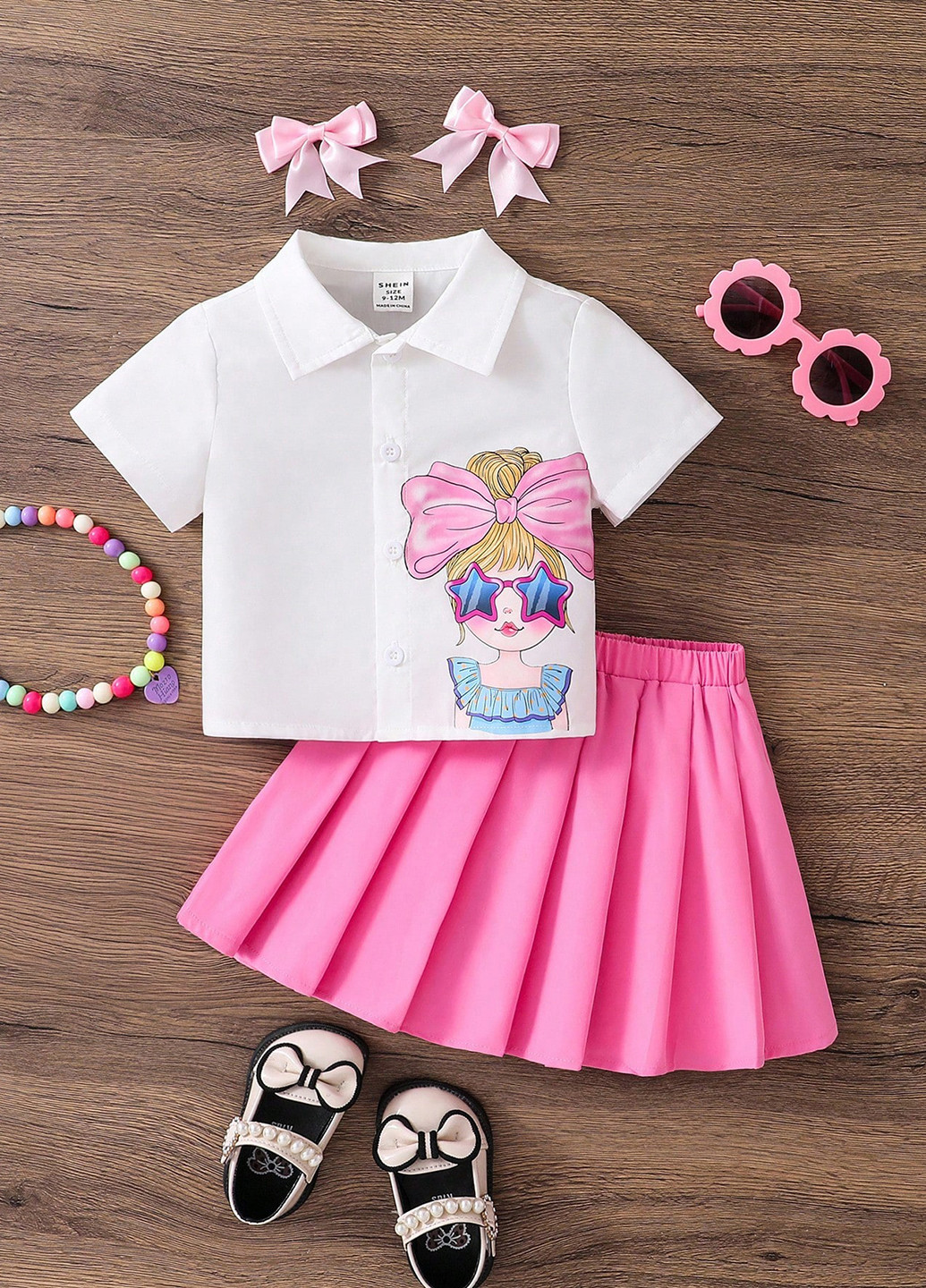 Рожевий літній костюм (сорочка, спідниця) SHEIN