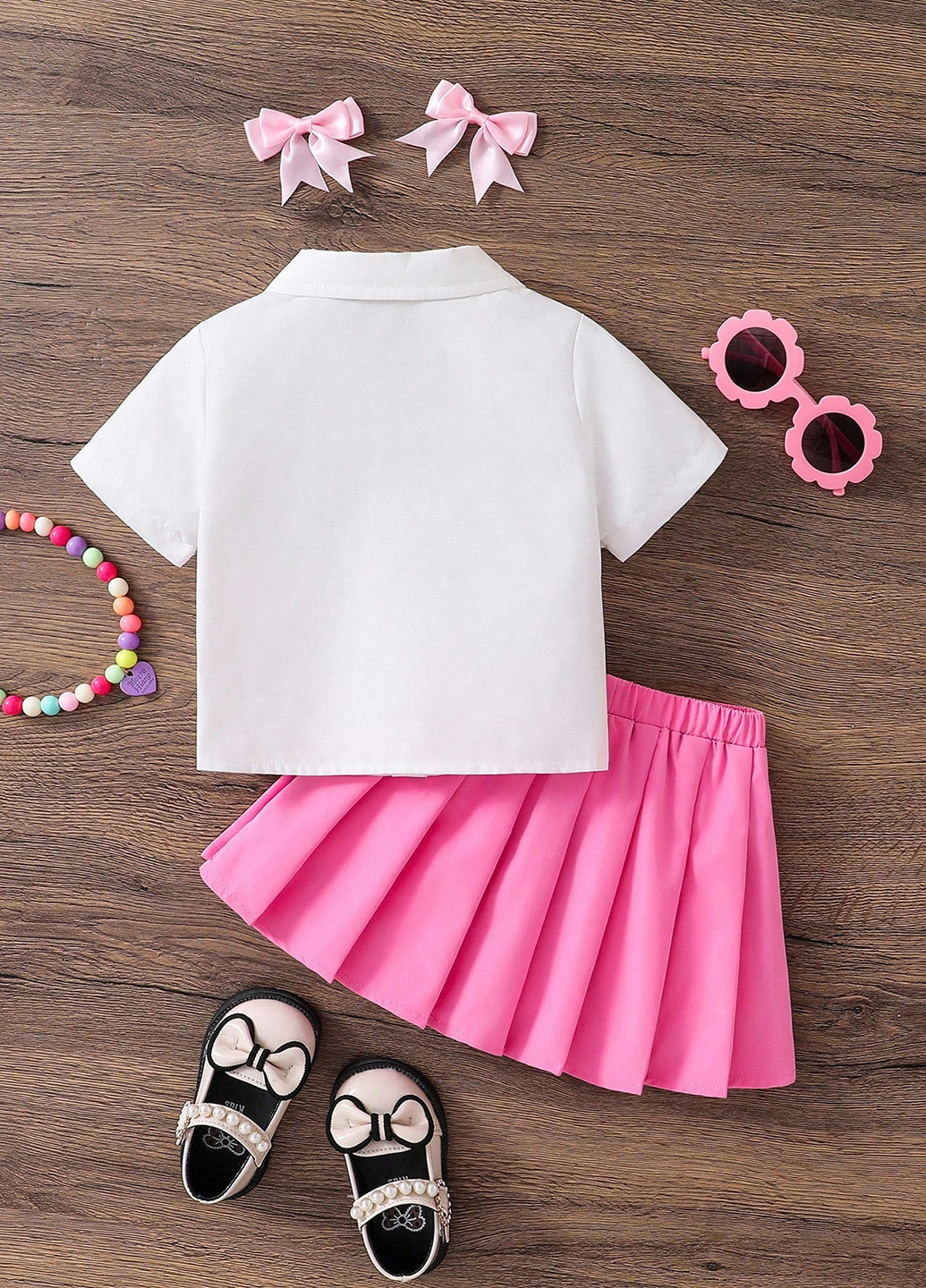 Рожевий літній костюм (сорочка, спідниця) SHEIN