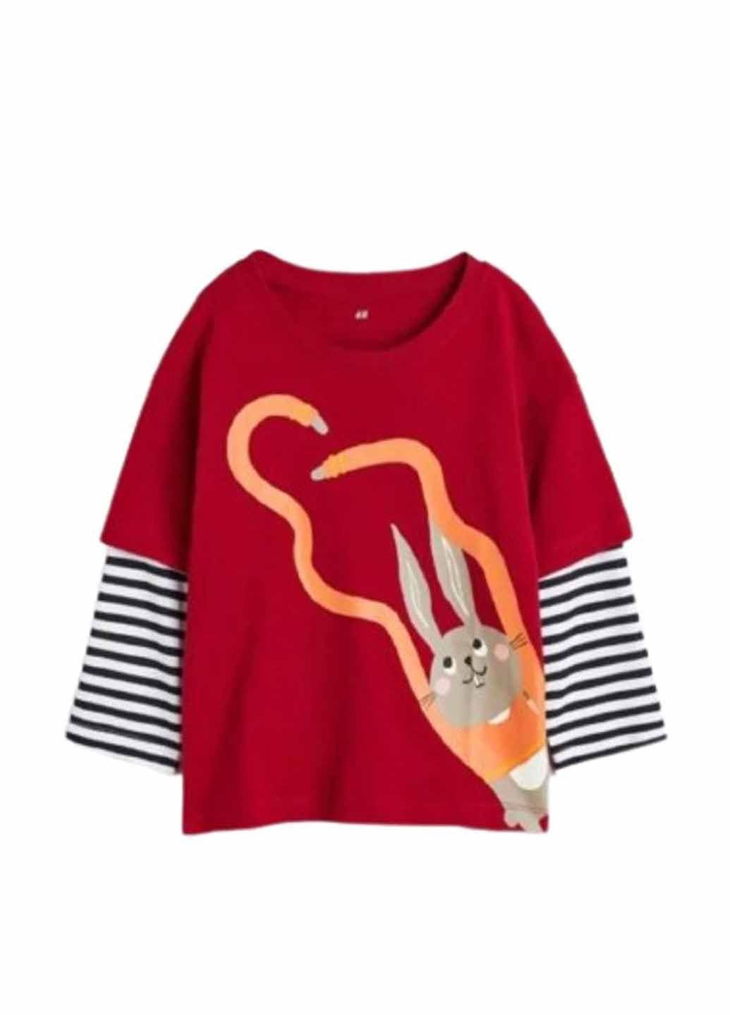 Красный демисезонный кэжуал лонгслив H&M с рисунком