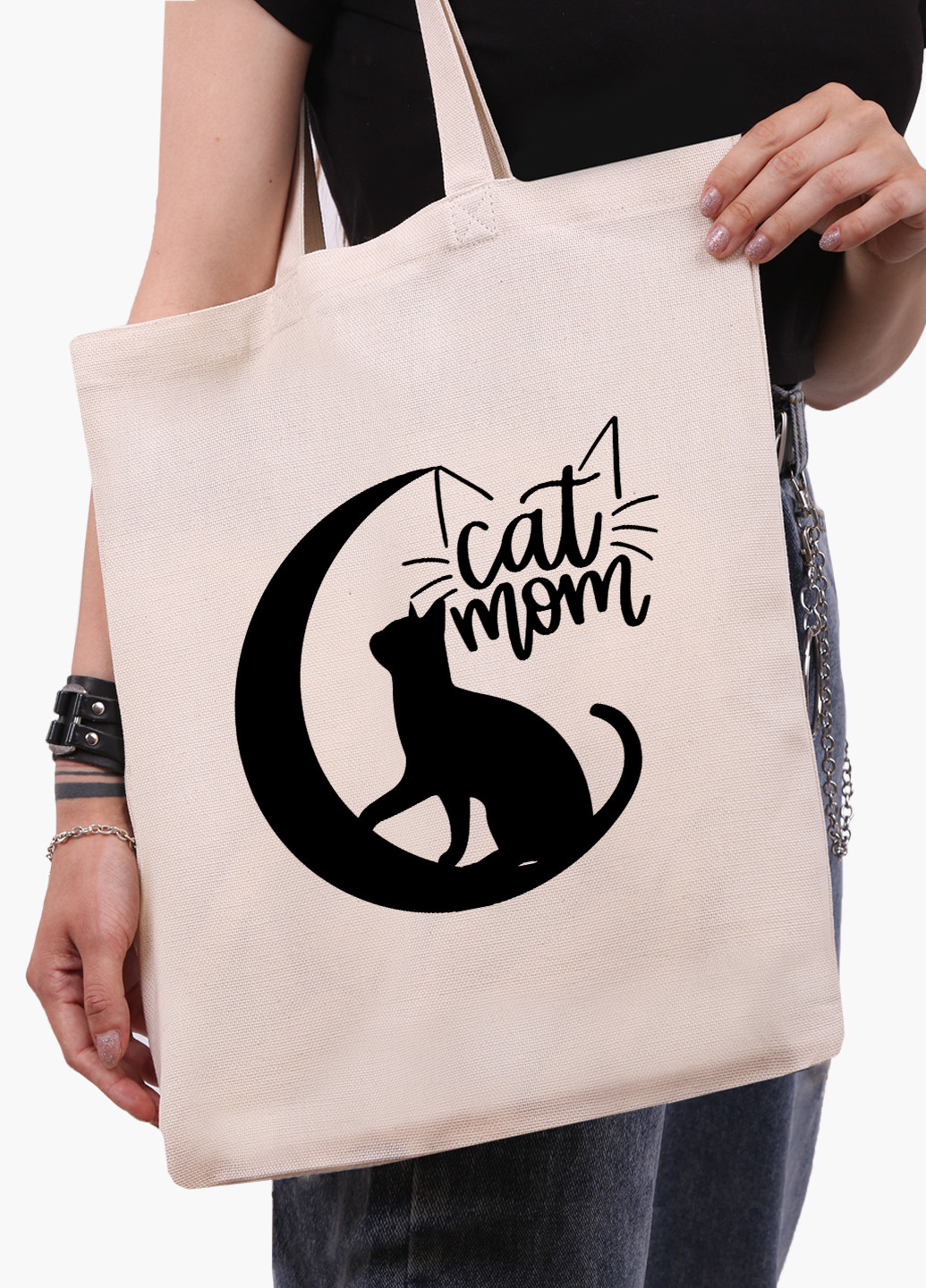 Еко сумка шоппер біла Cat Mom (9227-2845-WT-1) Еко сумка шоппер біла 41*35 см MobiPrint (221682921)