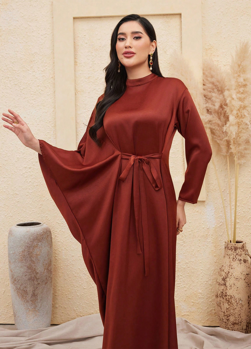 Коричневое кэжуал платье на запах SHEIN однотонное