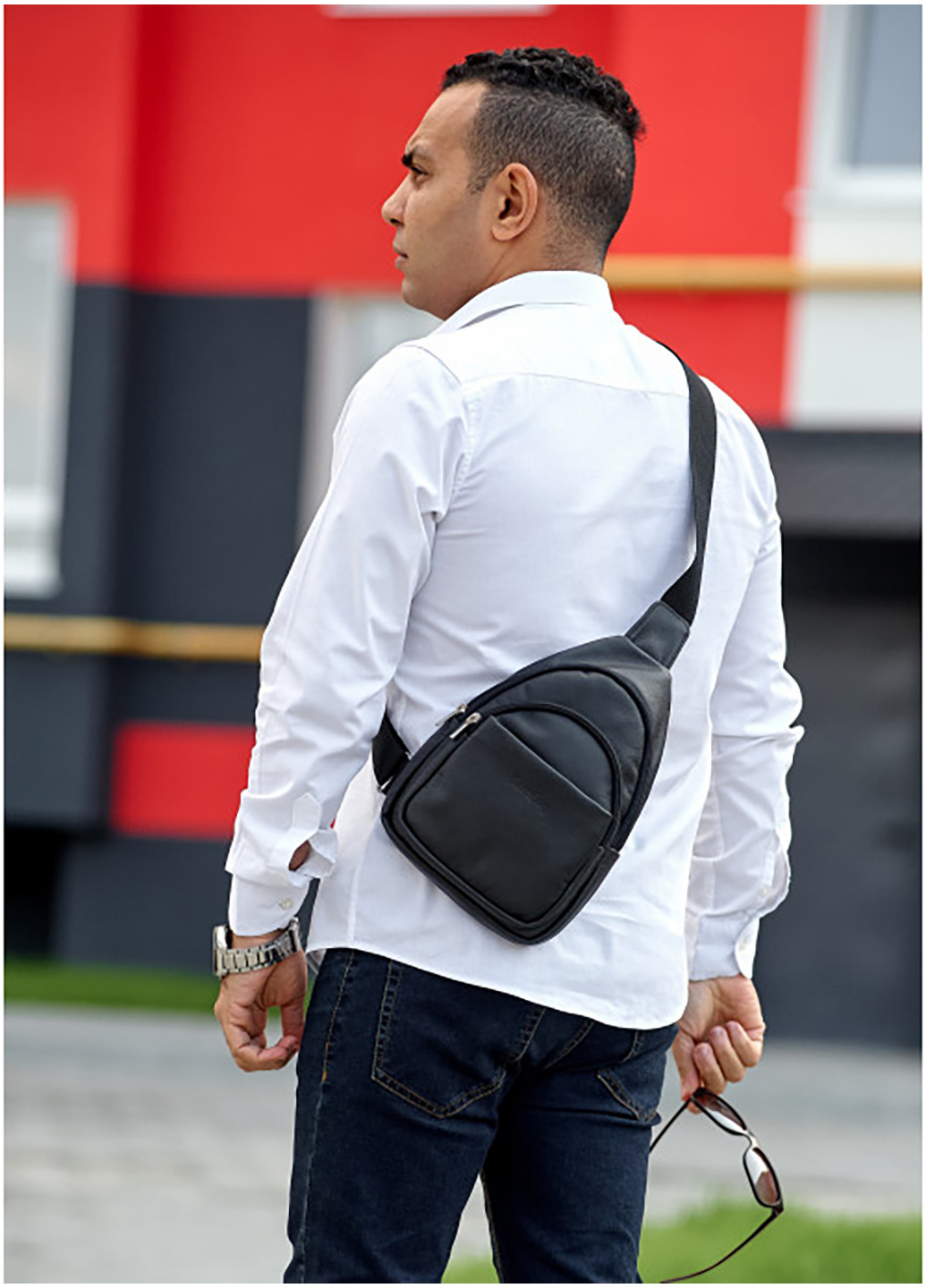 Чоловіча шкіряна сумка через плече слінг 29х19х6 см Sambag (252131822)