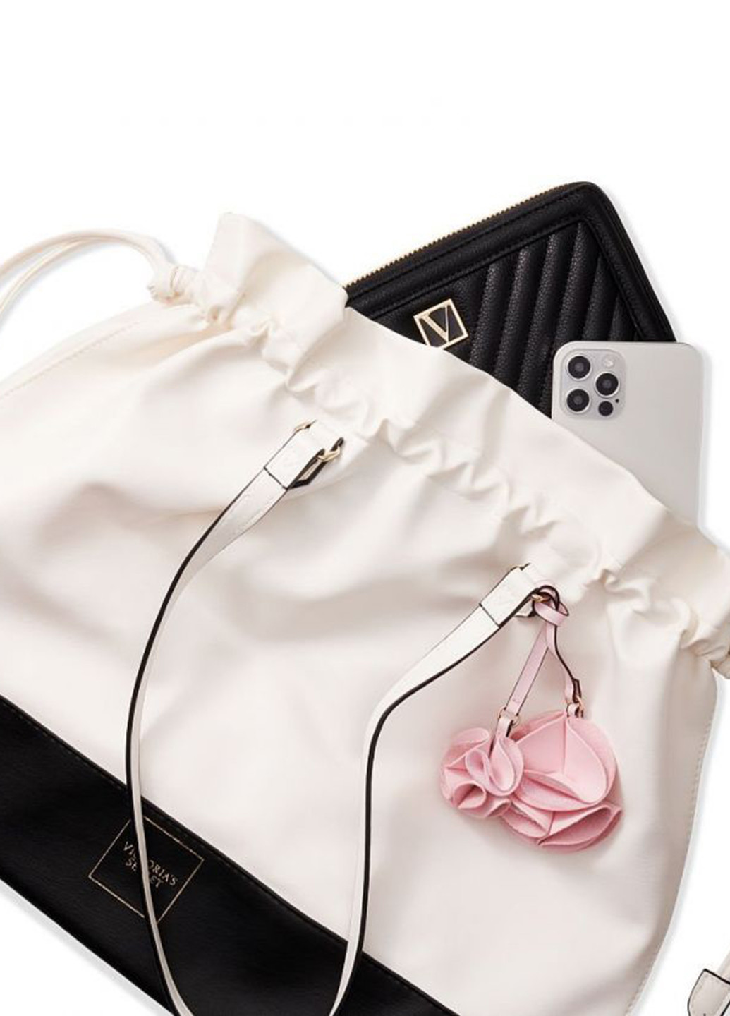 Сумка Victoria's Secret сумка-мішок логотип чорно-біла кежуал