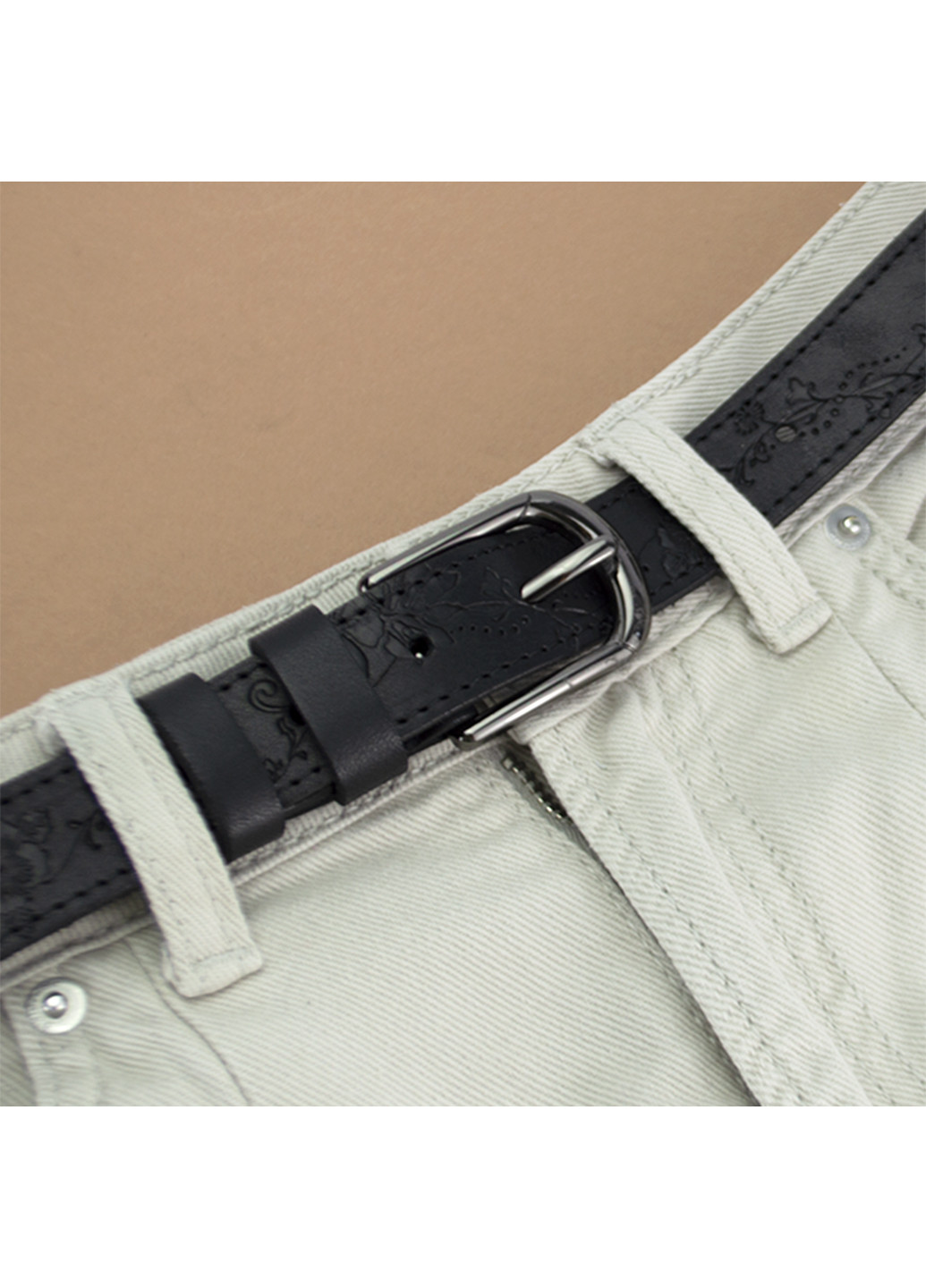Ремень женский кожаный с цветами SF-255 черный (120 см) SFIP (253134468)
