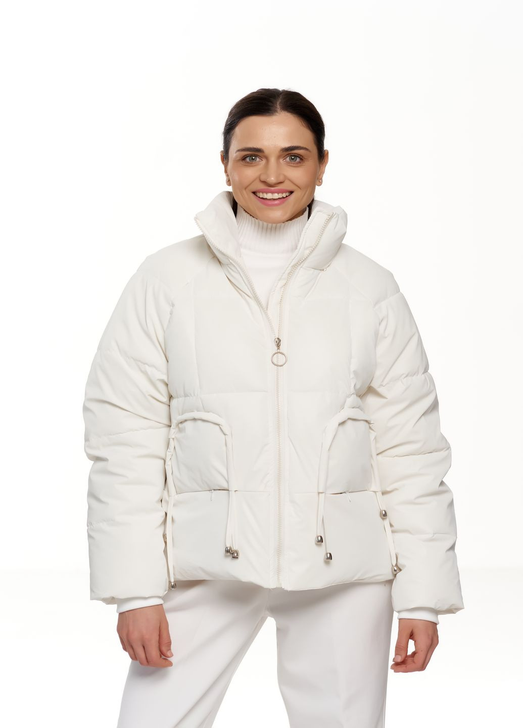 Белая зимняя женский пуховик куртка натуральный пух водоотталкивающий зима осень 8802 белый Actors
