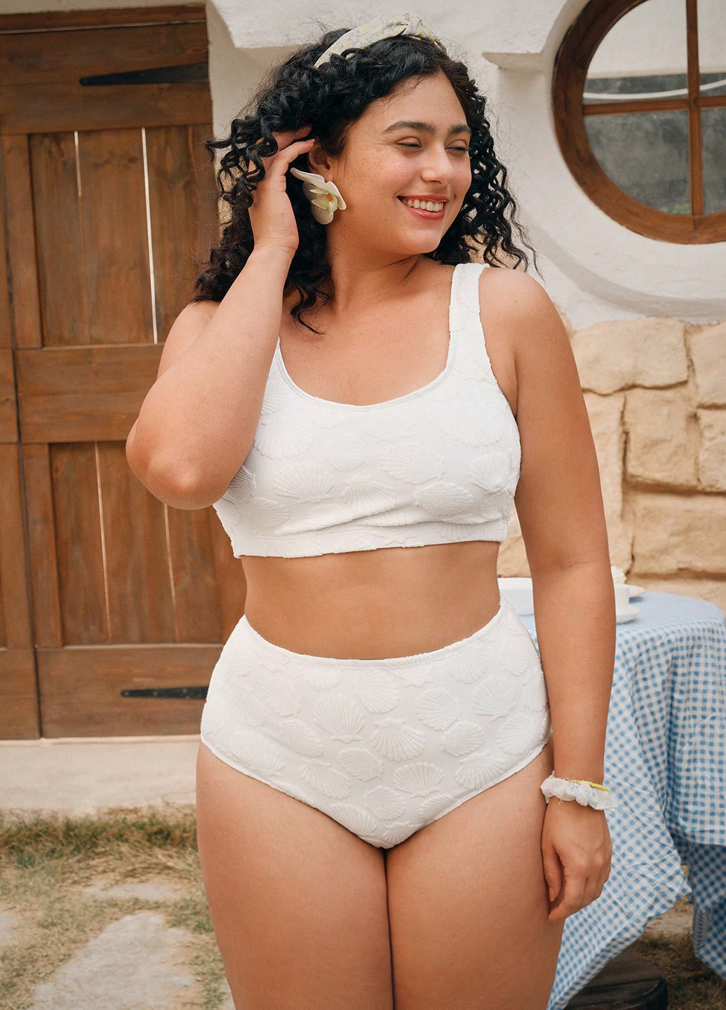 Белый летний купальник (лиф, трусики) топ, раздельный SHEIN