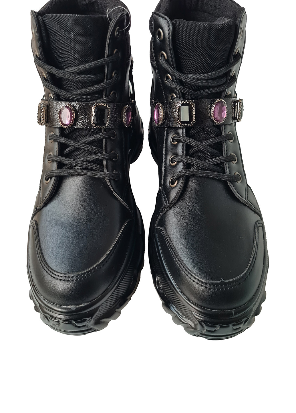 Осенние ботинки тимберленды B & G на тракторной подошве, с пряжкой, с камнями тканевые, из искусственной кожи
