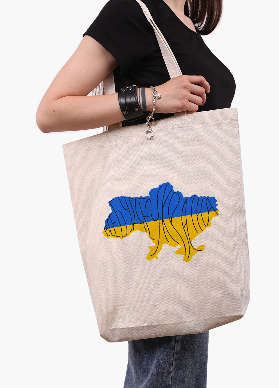 Еко сумка Все буде Україна (9227-3771-2) бежева з широким дном MobiPrint (253110062)