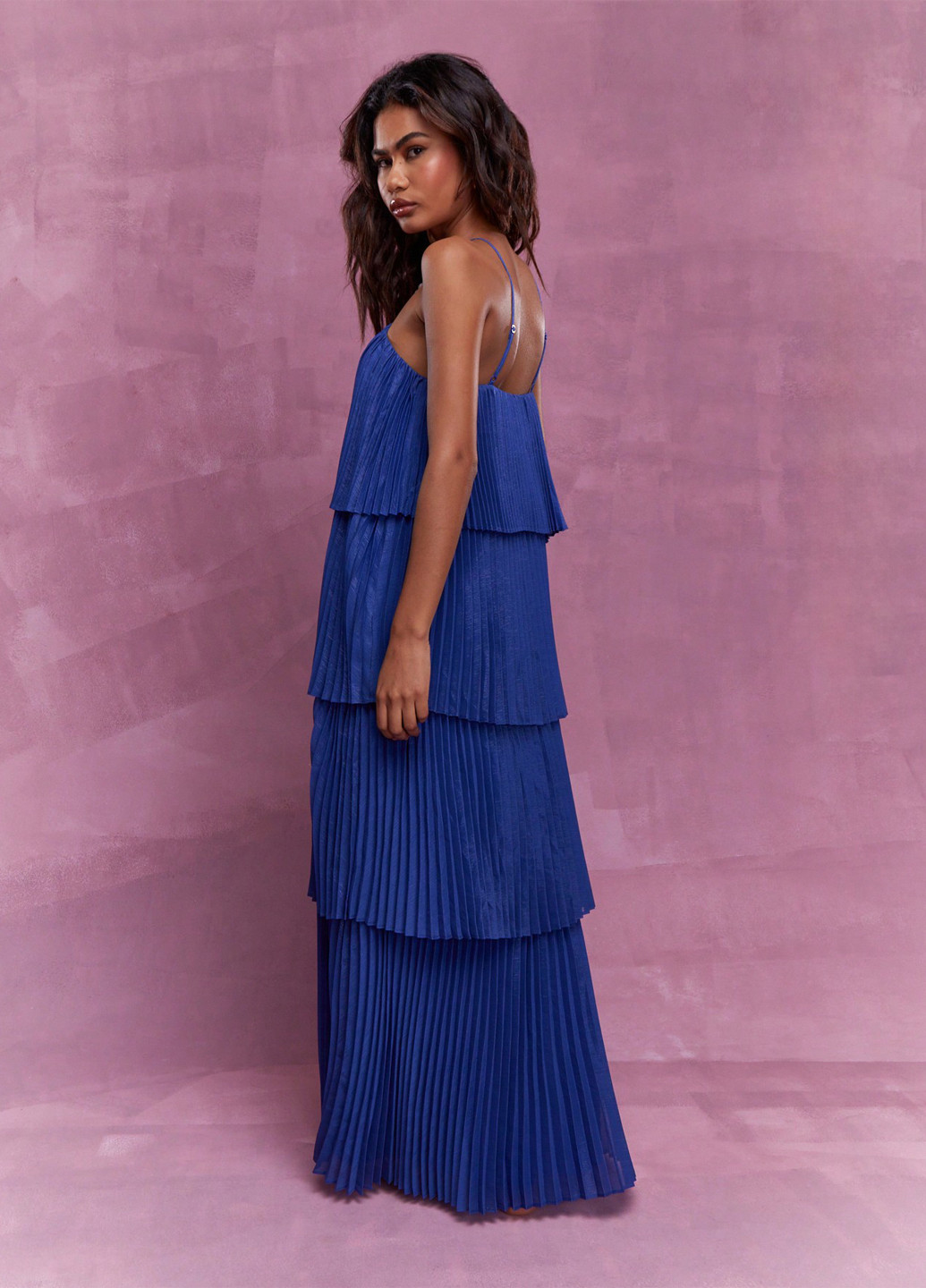 Синее кэжуал платье плиссированное SHEIN однотонное